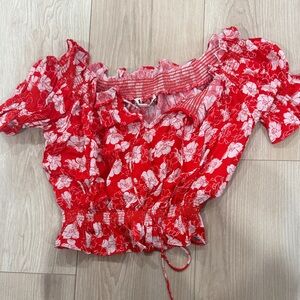Whistles Red Floral Crop Top